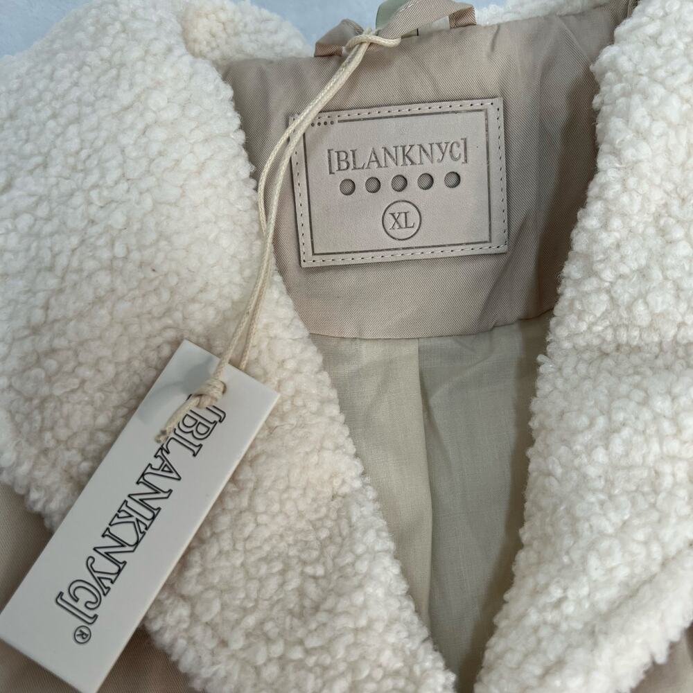 Blank NYC Size XL Faux Fur Trim Snap Front Quilted Puffer Jacket Cream Cozy NWT - Picture 10 of 16